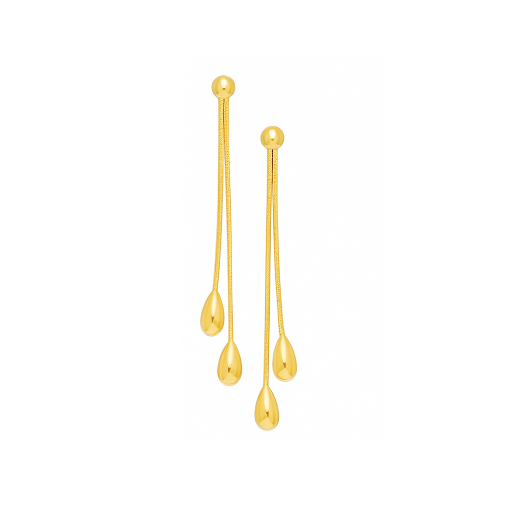14k Yellow Gold Double Drop Long Earrings