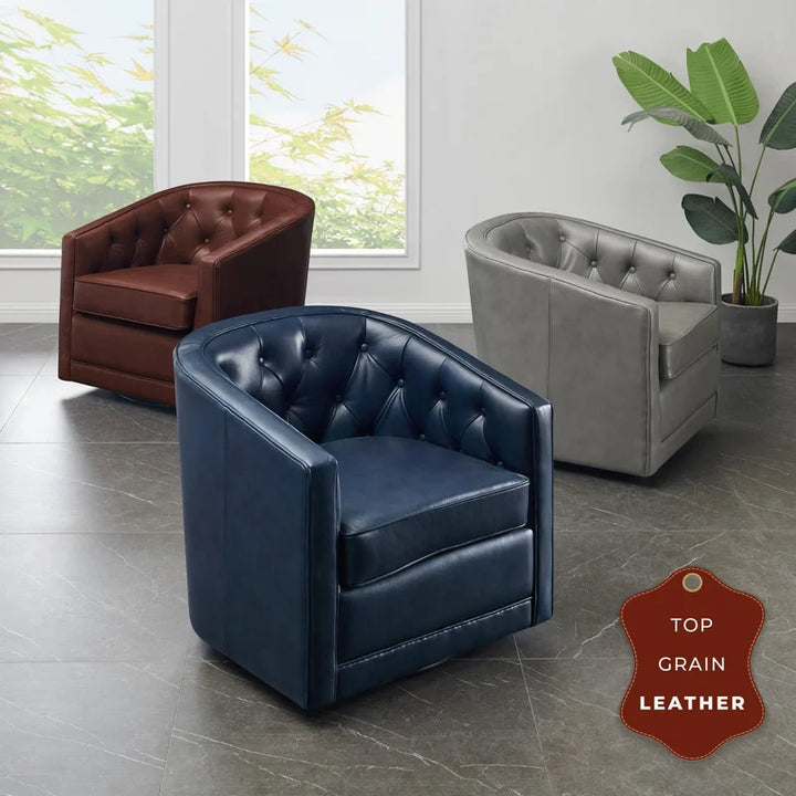 Leather Swivel Barrel Chair