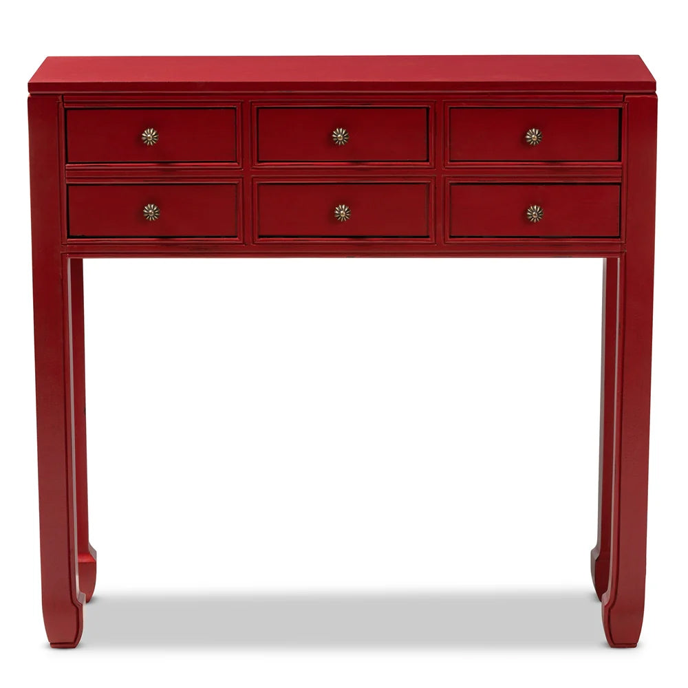 Pomme Classic and Antique Red Finished Wood & Bronze Console Table