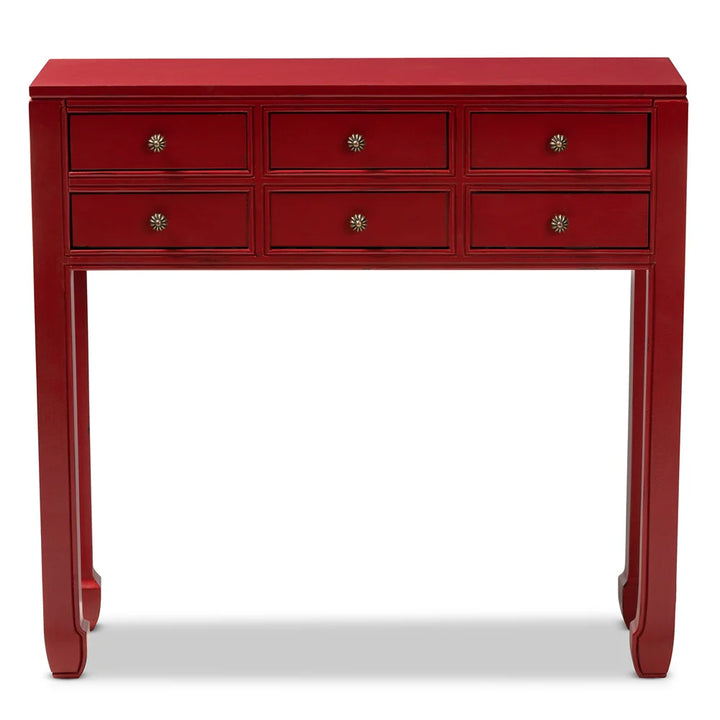 Pomme Classic and Antique Red Finished Wood & Bronze Console Table