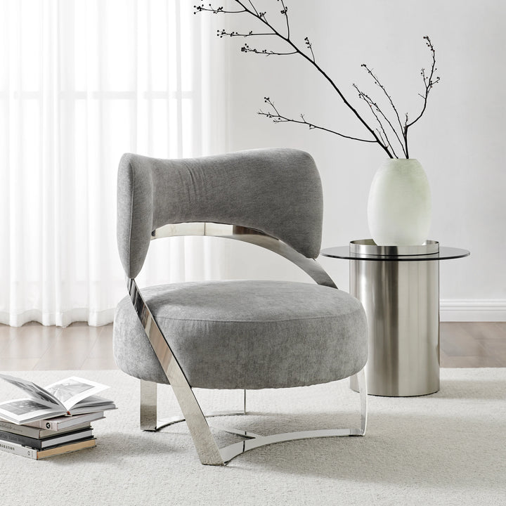 Aura Modern Accent Chair. Gray and Chrome