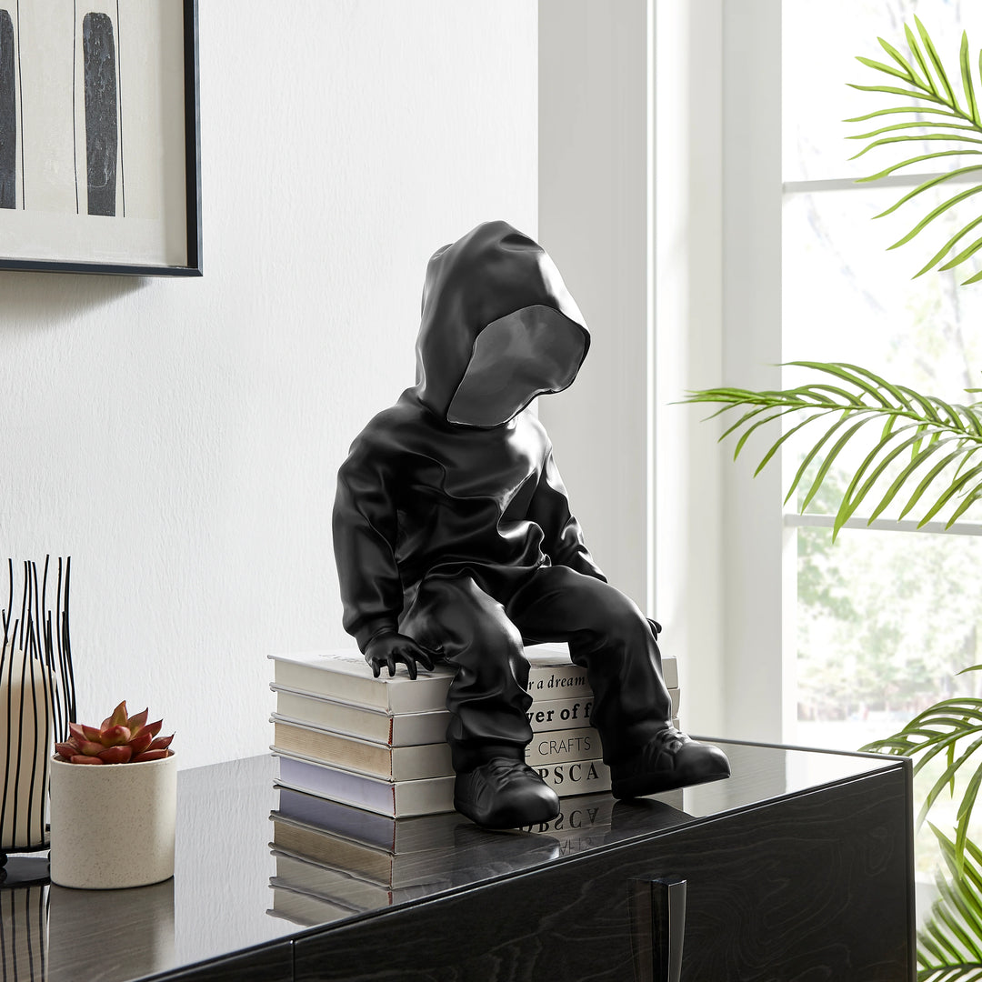 COOL DUDE WITH HOODIE SCULPTURE // BLACK & CHROME