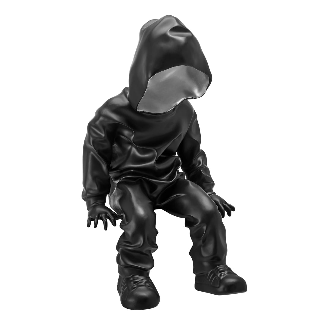 COOL DUDE WITH HOODIE SCULPTURE // BLACK & CHROME