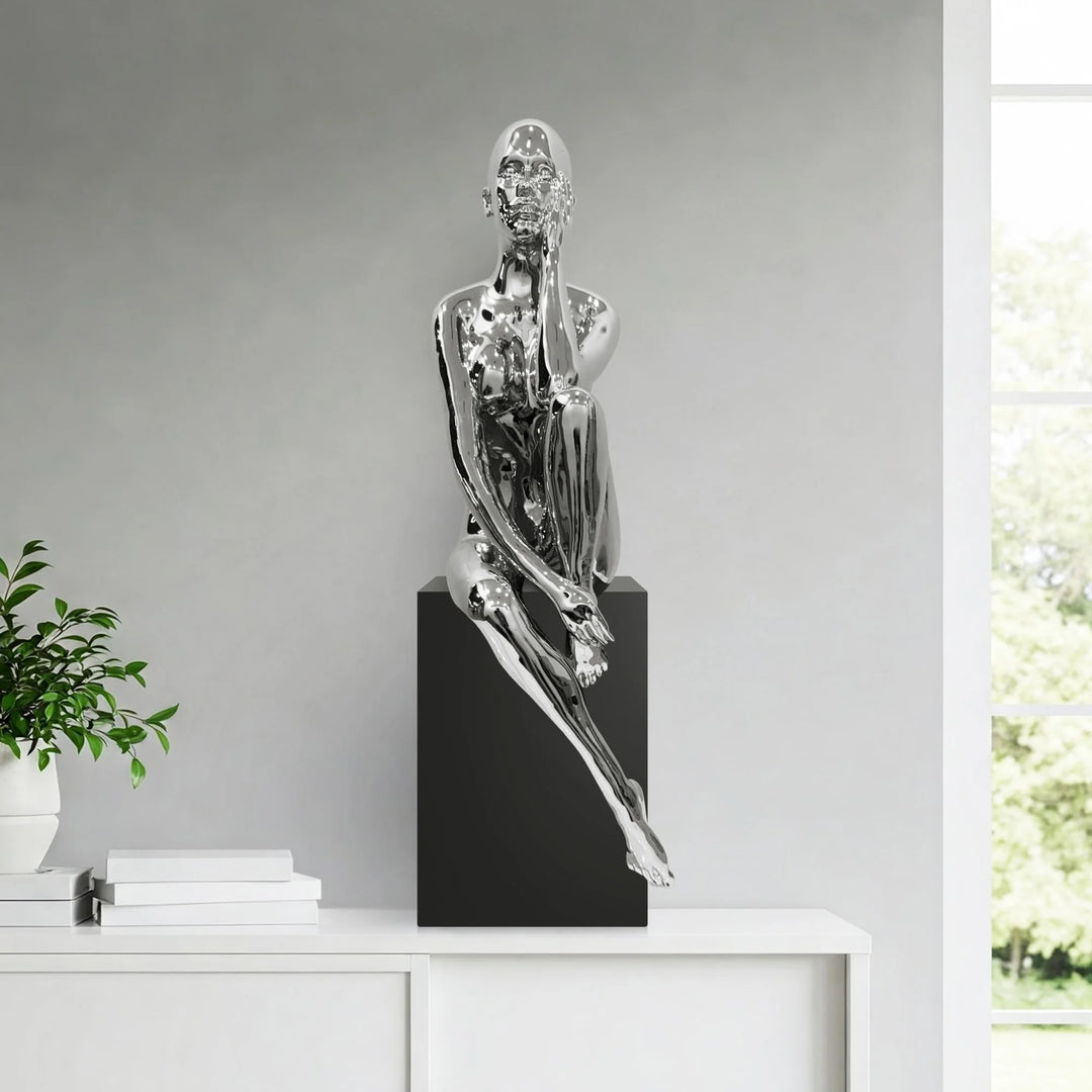 Antoinette Doll Sculpture with Base in Chrome