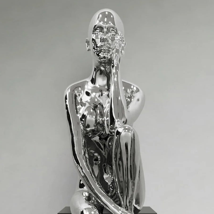 Antoinette Doll Sculpture with Base in Chrome