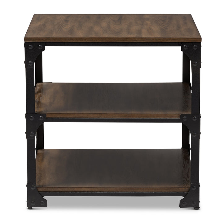 Vintage Industrial Antique Bronze Metal and Distressed Wood End Table