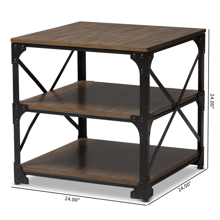 Vintage Industrial Antique Bronze Metal and Distressed Wood End Table