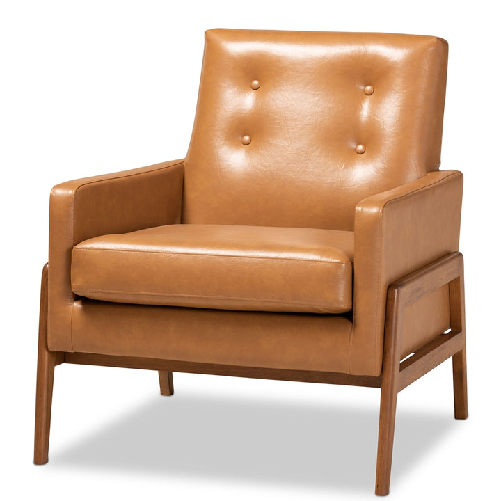 Baxton Studio Perris Tan Faux Leather Walnut Lounge Chair