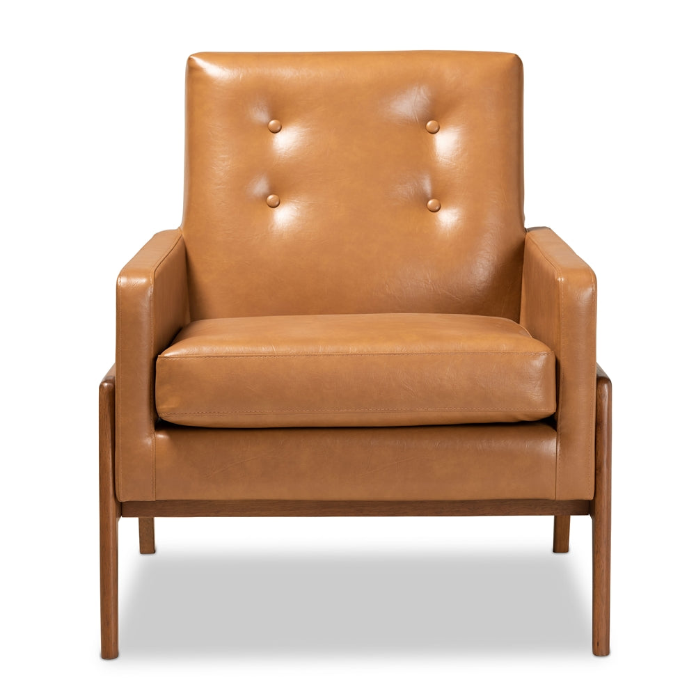 Baxton Studio Perris Tan Faux Leather Walnut Lounge Chair