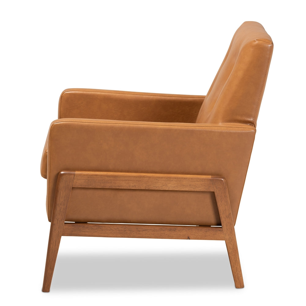 Baxton Studio Perris Tan Faux Leather Walnut Lounge Chair