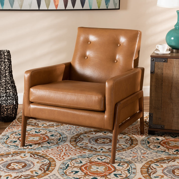Baxton Studio Perris Tan Faux Leather Walnut Lounge Chair
