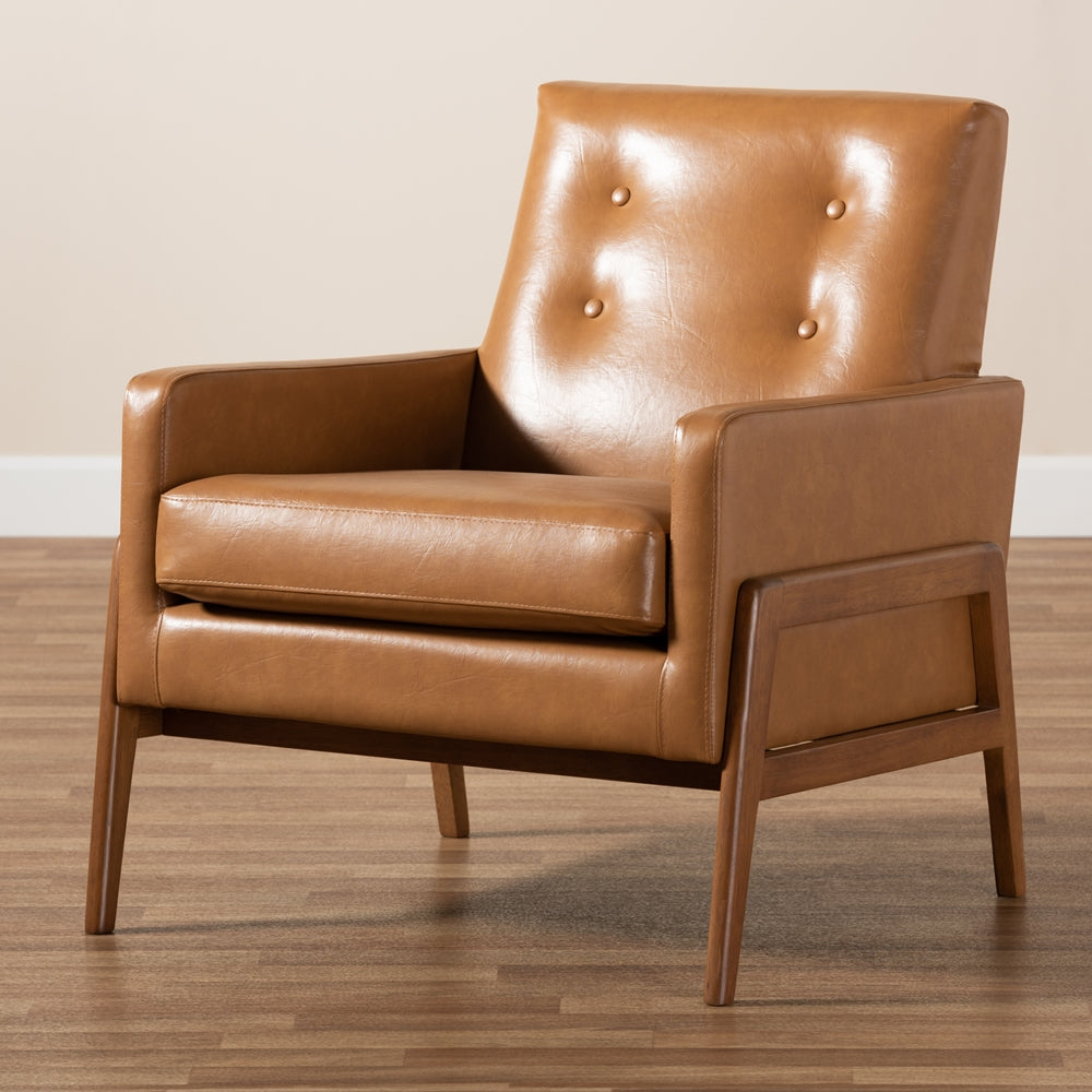Baxton Studio Perris Tan Faux Leather Walnut Lounge Chair