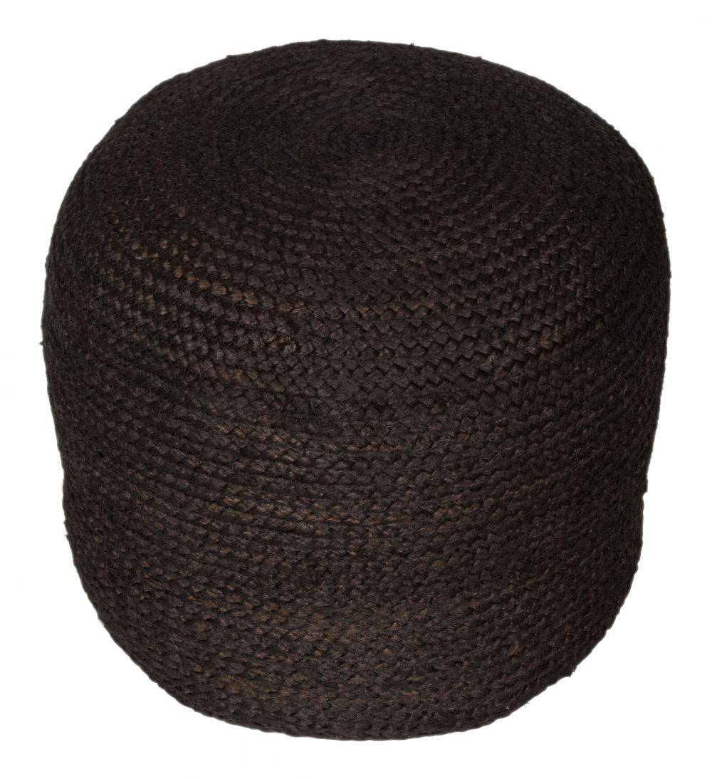 Black woven ottoman on a white background
