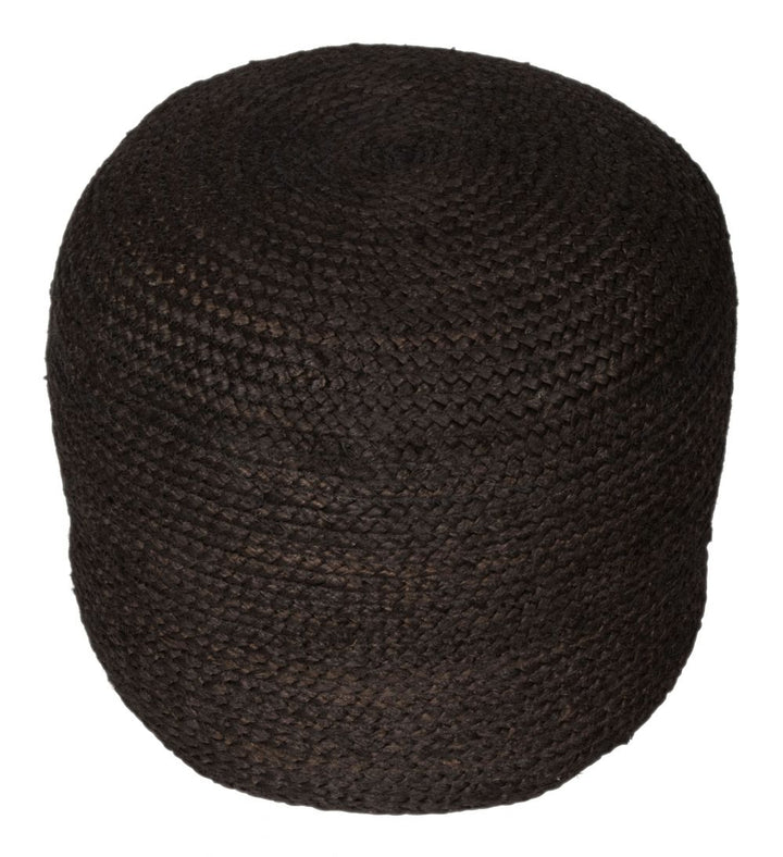 Black woven ottoman on a white background