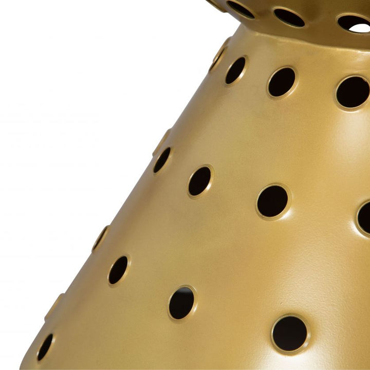 Gold stool with multiple holes on a white background 