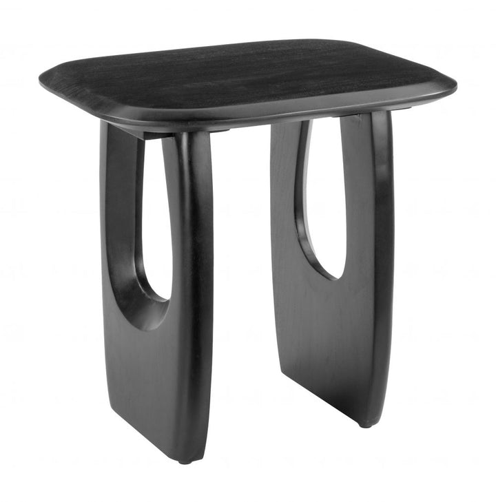 Black stool with a minimalist design on a white background