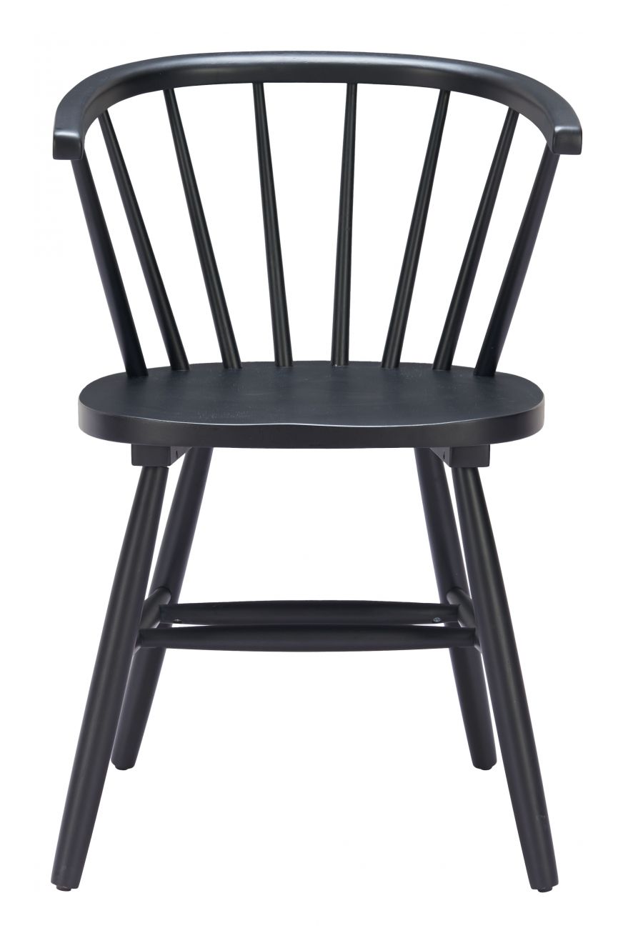Black wooden chair with spindle back design on a white background 