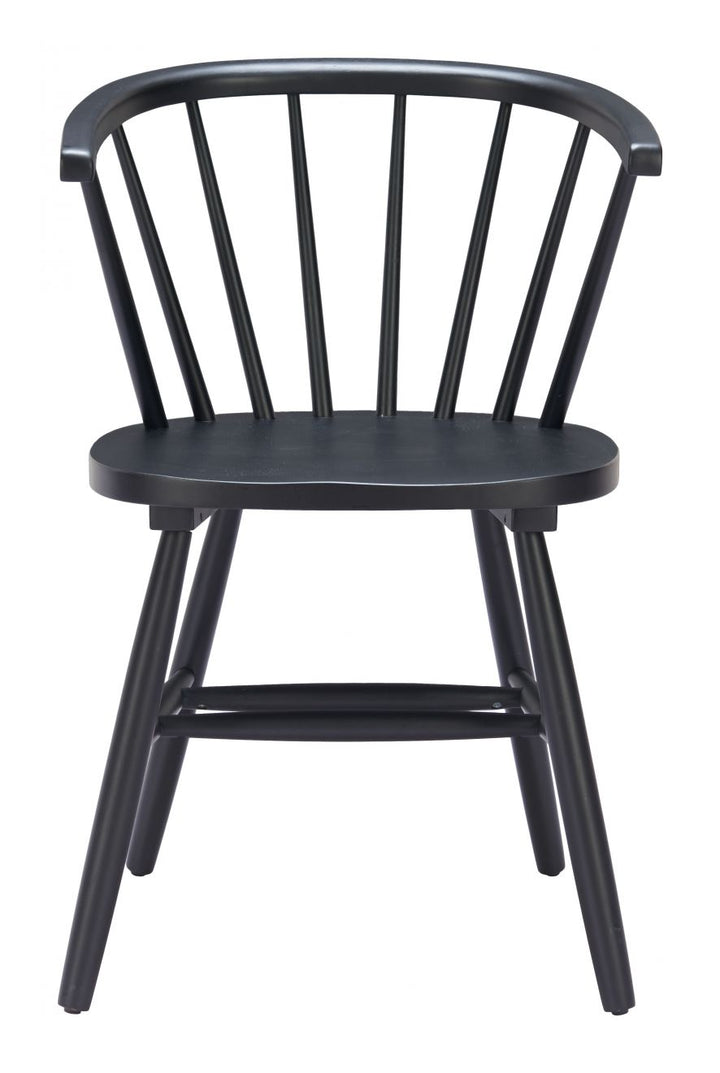 Black wooden chair with spindle back design on a white background