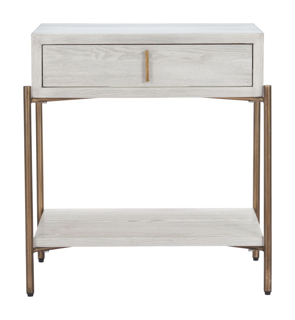 Side table with a drawer and shelf on a white background