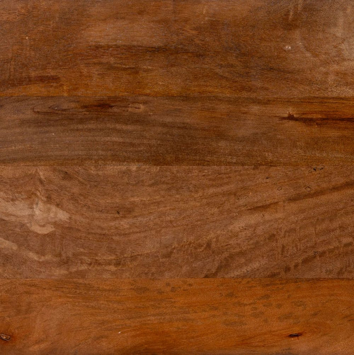 Close-up of a wooden surface with a rich brown color and visible grain.
