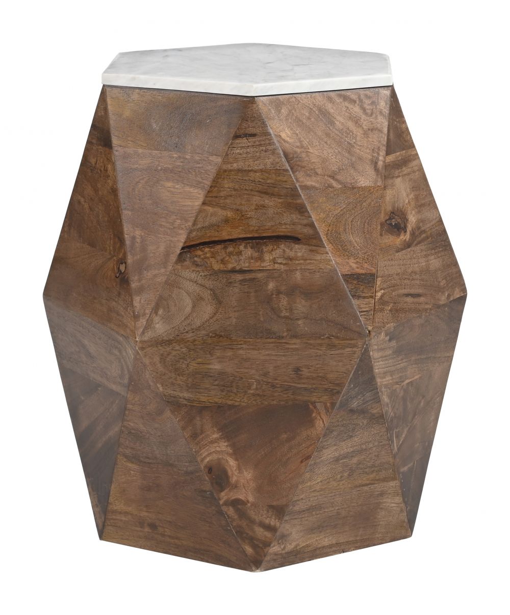 Bisel Side Table White & Walnut