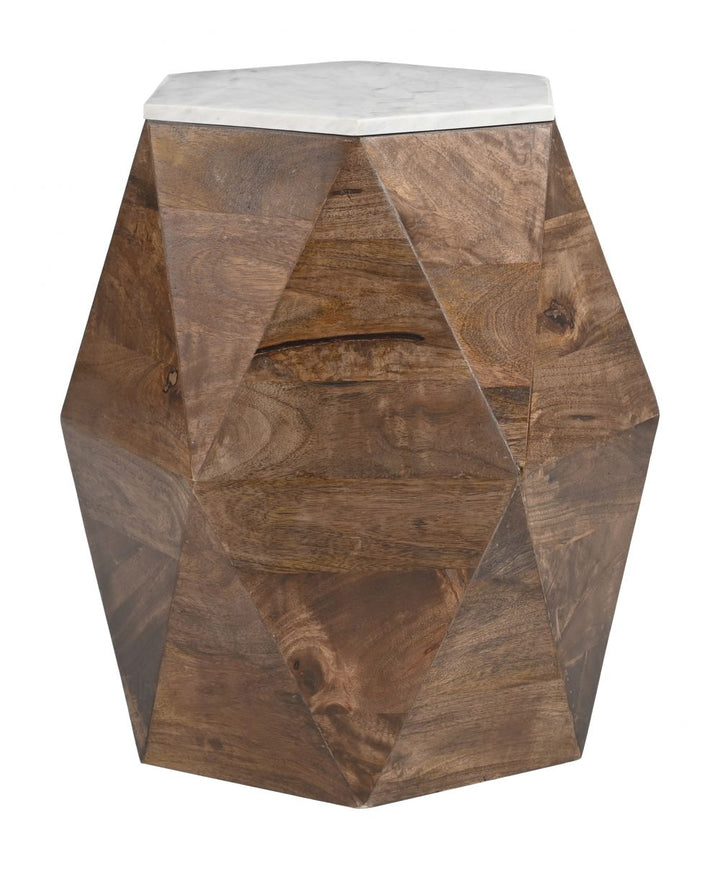 Bisel Side Table White & Walnut