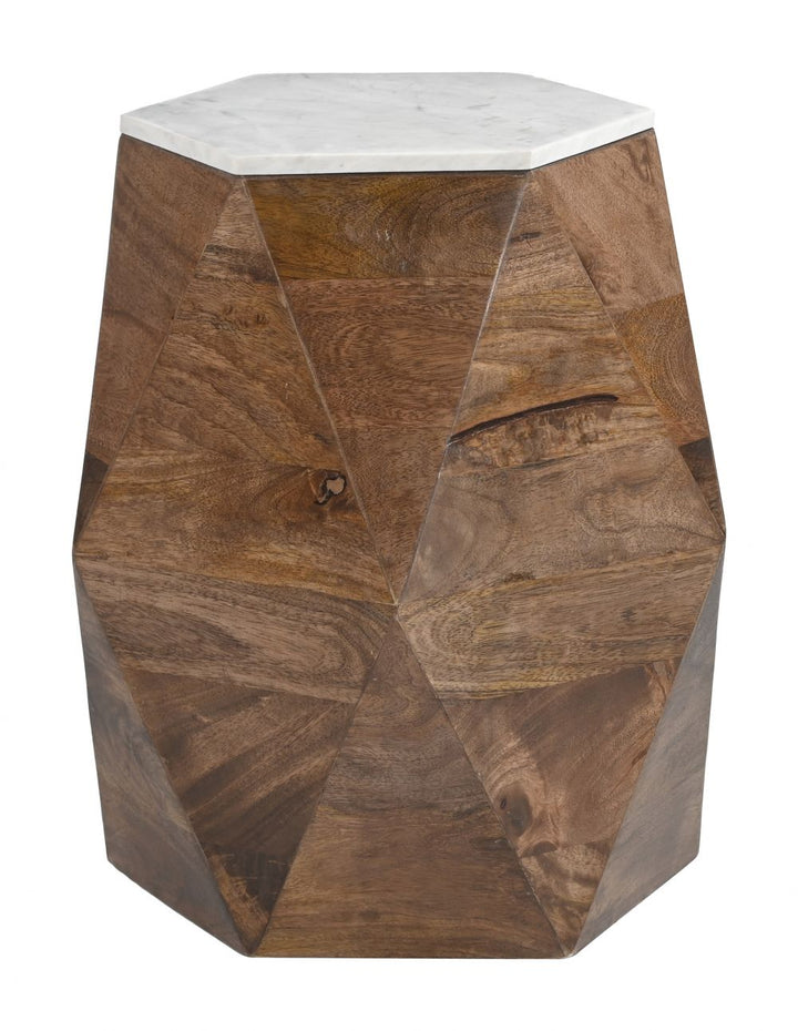 Bisel Side Table White & Walnut