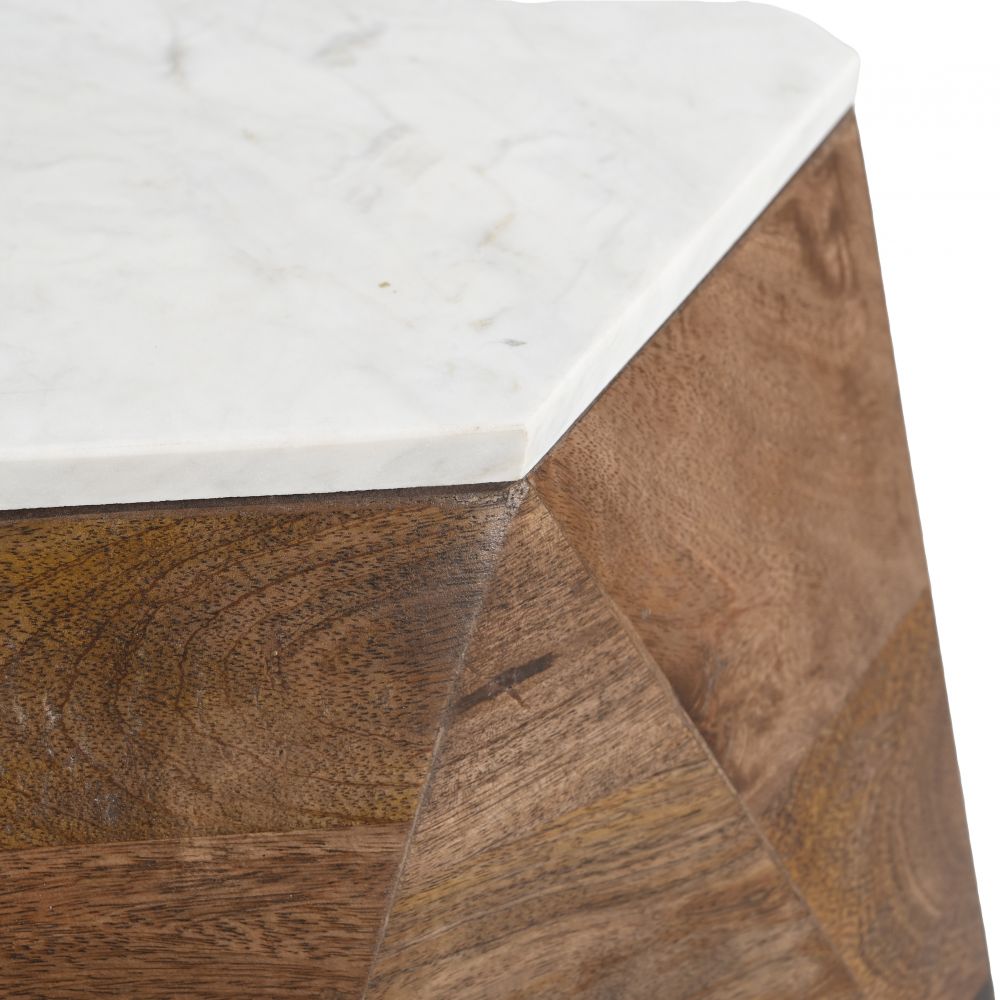 Bisel Side Table White & Walnut