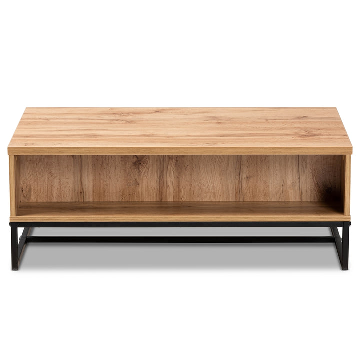 Franklin Brown Oak and Metal 2-Drawer Coffee Table