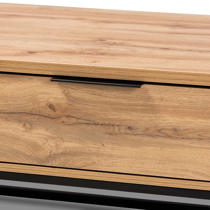 Franklin Brown Oak and Metal 2-Drawer Coffee Table