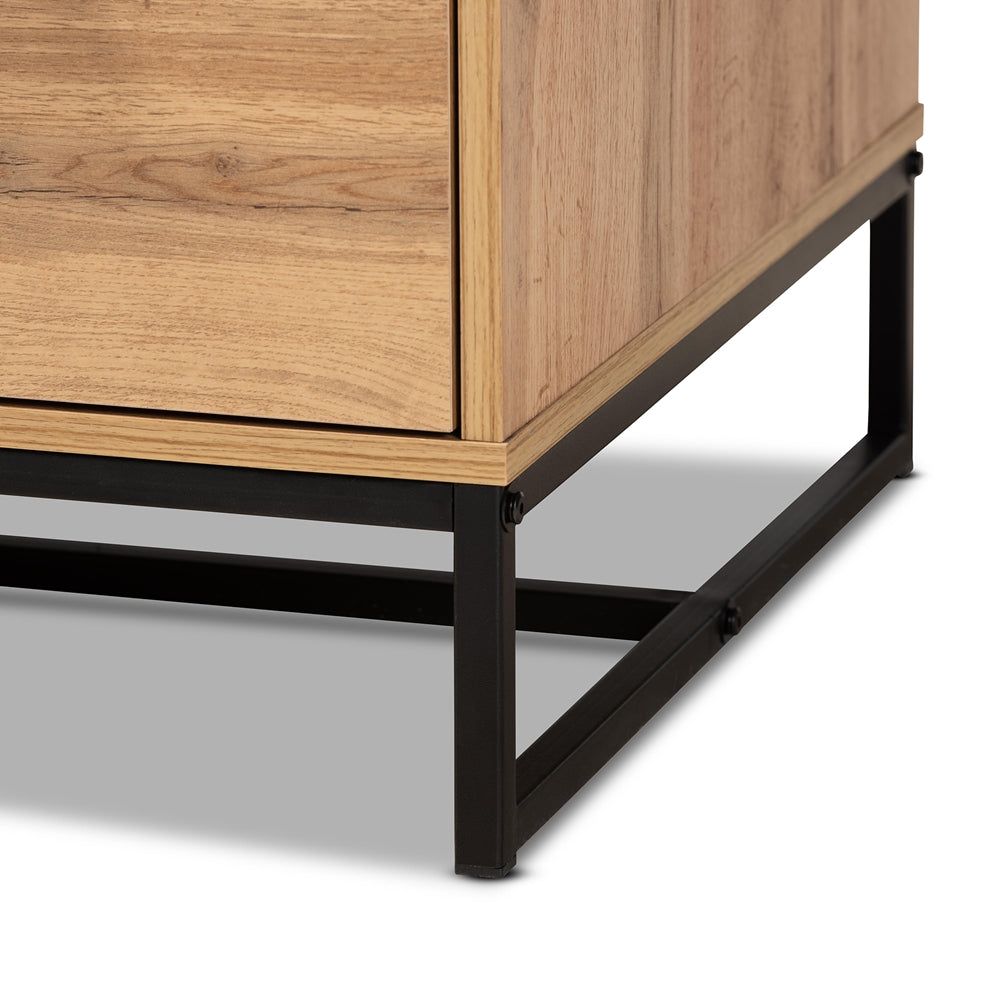 Franklin Brown Oak and Metal 2-Drawer Coffee Table