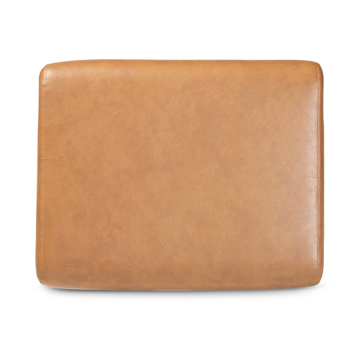 Bianca Mid-Century Modern Walnut Brown Finished Wood and Tan Vegan Leather Ottoman