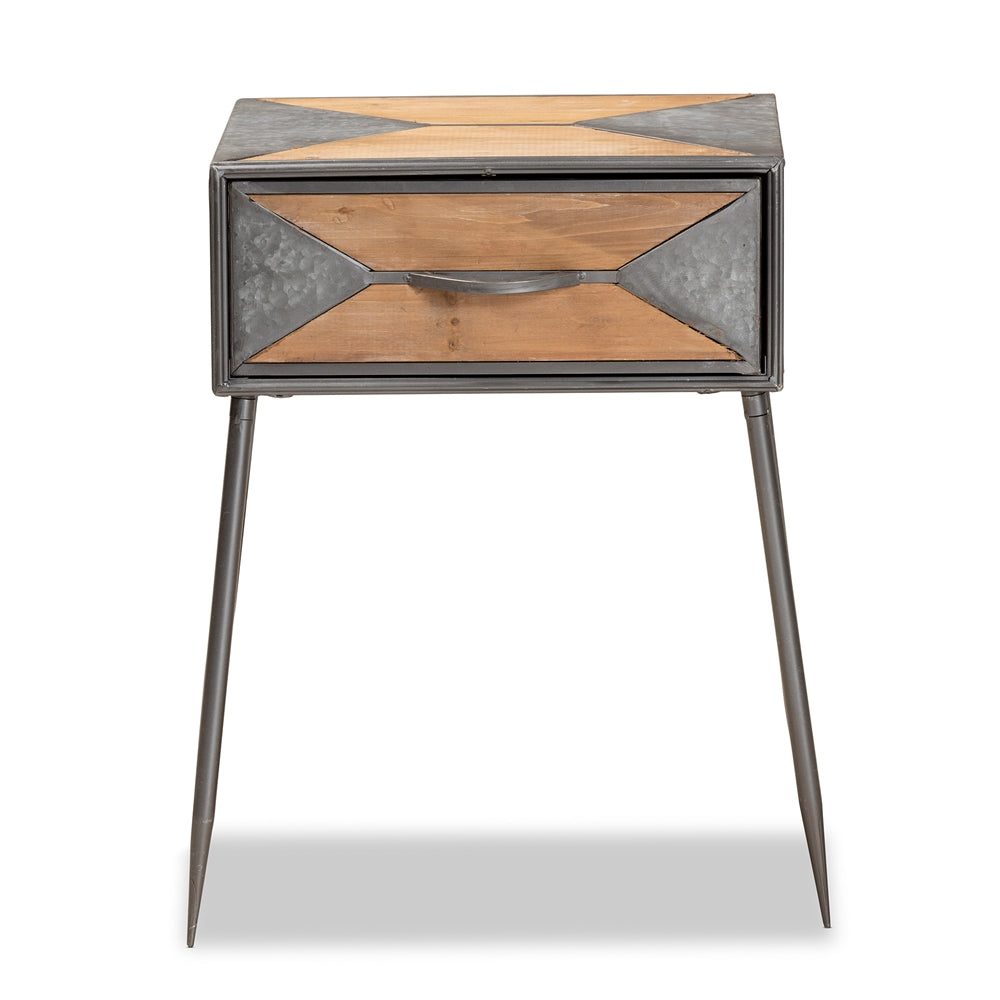 Laurel Rustic Industrial Antique Oak End Table