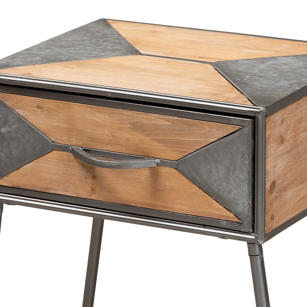 Laurel Rustic Industrial Antique Oak End Table