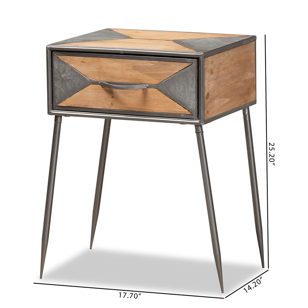 Laurel Rustic Industrial Antique Oak End Table