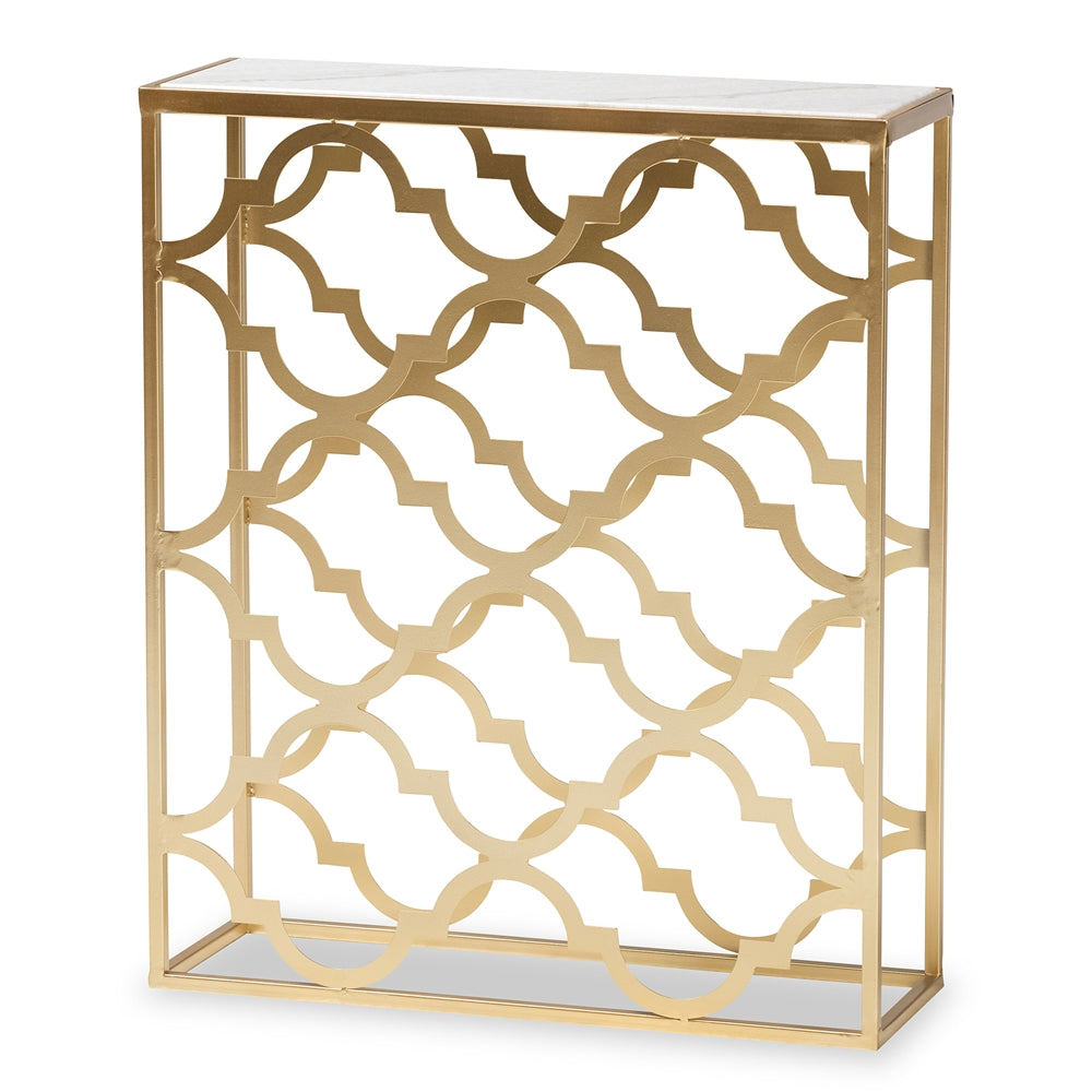 Calanthe Gold Finished Metal Console Table with Marble Tabletop
