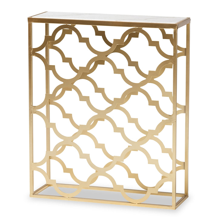 Calanthe Gold Finished Metal Console Table with Marble Tabletop