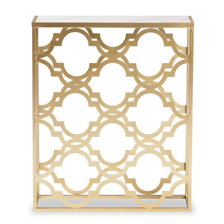 Calanthe Gold Finished Metal Console Table with Marble Tabletop