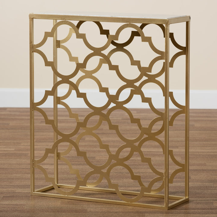 Calanthe Gold Finished Metal Console Table with Marble Tabletop