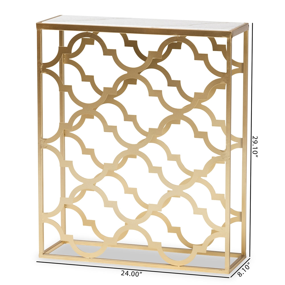 Calanthe Gold Finished Metal Console Table with Marble Tabletop