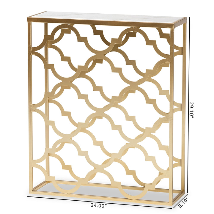 Calanthe Gold Finished Metal Console Table with Marble Tabletop