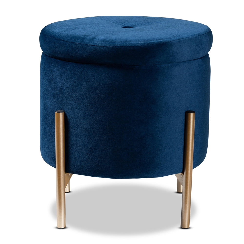 Baxton Studio Malina Navy Velvet & Gold Storage Ottoman