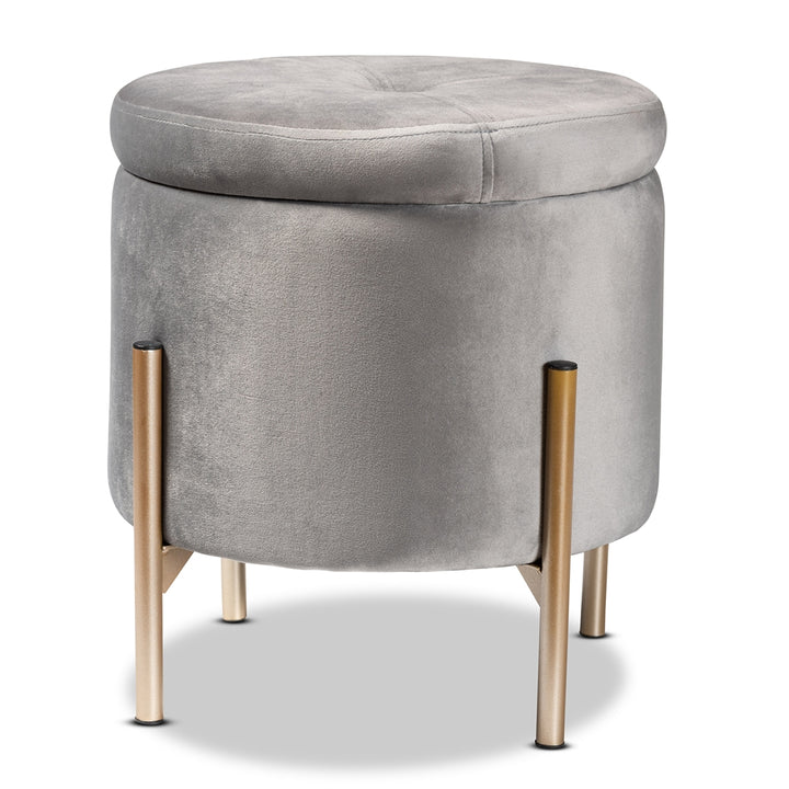 Malina Grey Velvet & Gold Storage Ottoman