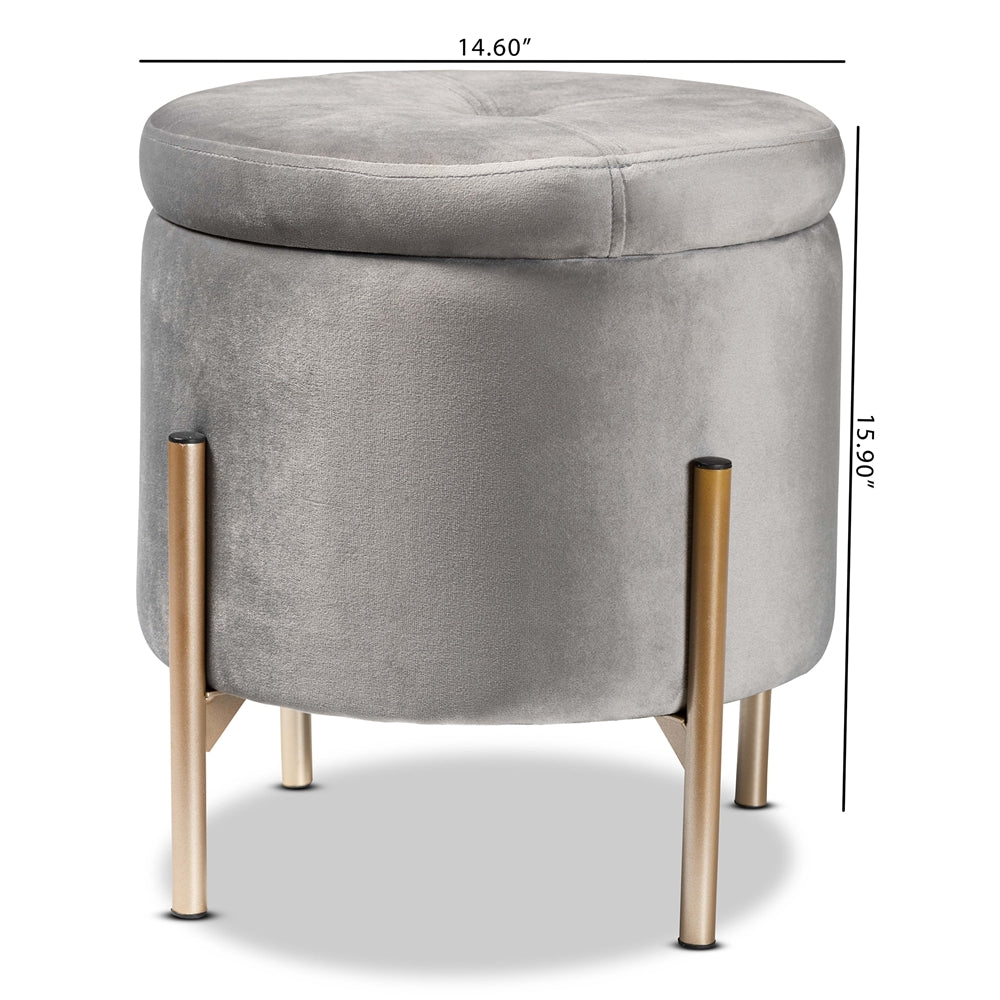 Malina Grey Velvet & Gold Storage Ottoman