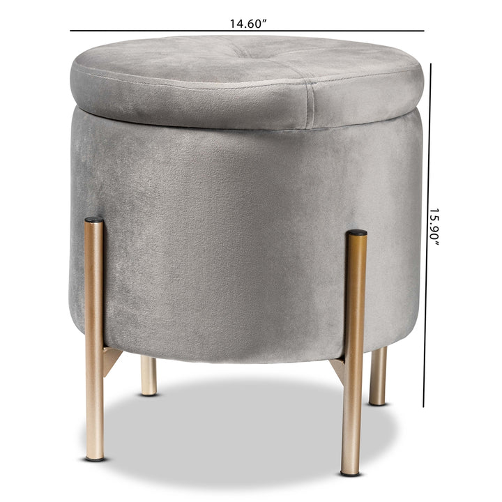 Malina Grey Velvet & Gold Storage Ottoman