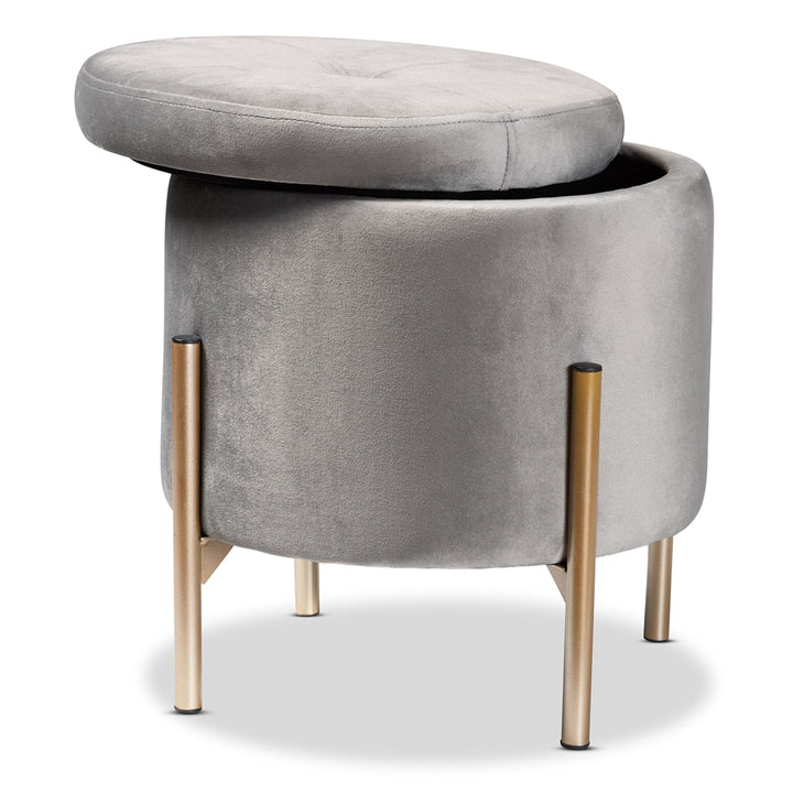Malina Grey Velvet & Gold Storage Ottoman