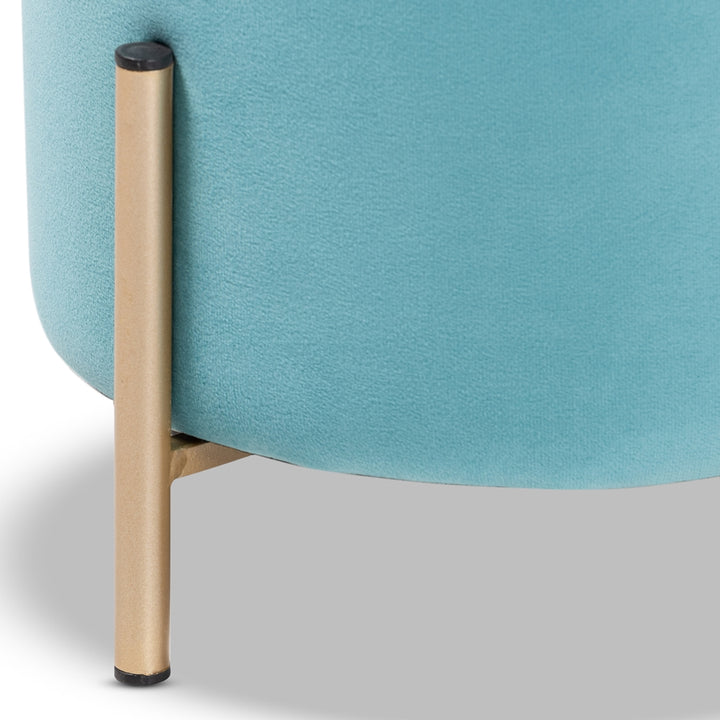 Thurman Glam Sky Blue Velvet Upholstered Ottoman with Gold Metal Base