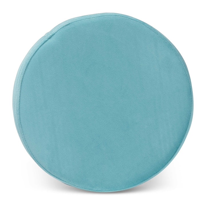 Thurman Glam Sky Blue Velvet Upholstered Ottoman with Gold Metal Base