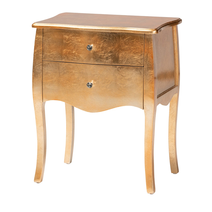 Patrice Classic and Traditional Gold Finished Wood 2-Drawer End Table
