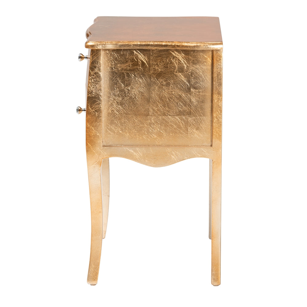 Gold leaf side table on a white background